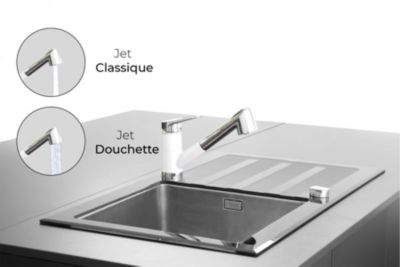 Mitigeur évier à douchette extractible blanc chromé Essebagno Embla