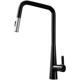 Mitigeur évier à douchette extractible noir mat et Chrome Essebagno Style