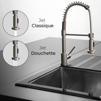 Mitigeur évier à douchette façon inox Essebagno Plimo