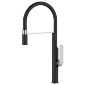 Mitigeur évier à douchette mobile noir et chrome Essebagno Hideno