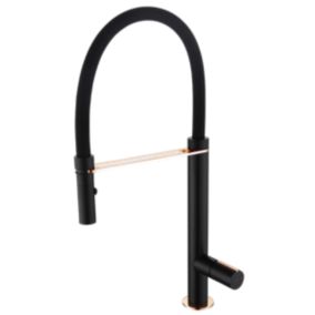 Mitigeur évier à douchette mobile noir mat et or rose Essebagno Exil