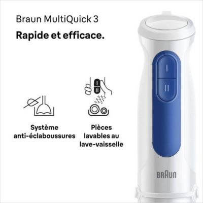 Mixeur Electrique  plongeant - BRAUN - MultiQuick MQ30001M - 900 W - 2 vitesses - Blanc / Bleu