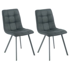 MOA - Lot de 2 Chaises Matelassées Grises Piètement Gris Mat