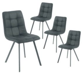 MOA - Lot de 4 Chaises Matelassées Grises Piètement Gris Mat