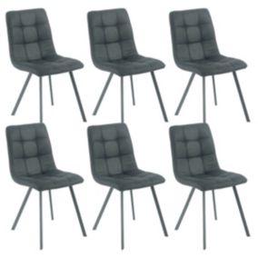 MOA - Lot de 6 Chaises Matelassées Grises Piètement Gris Mat