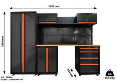 Mobilier d'atelier Fisher Darex en acier noir l.259 x H.183 x P.45.8 cm