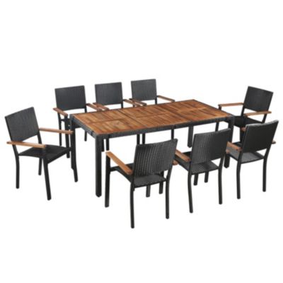 Mobilier d'extérieur en résine et bois (190x90x75 cm - Gris anthracite)