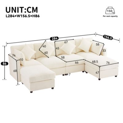 Modulaire Chenille Sofa U/L,incl. 4 coussins décoratifs et 2 appuie-tête,Chenille,Beige