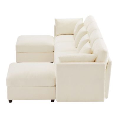 Modulaire Chenille Sofa U/L,incl. 4 coussins décoratifs et 2 appuie-tête,Chenille,Beige
