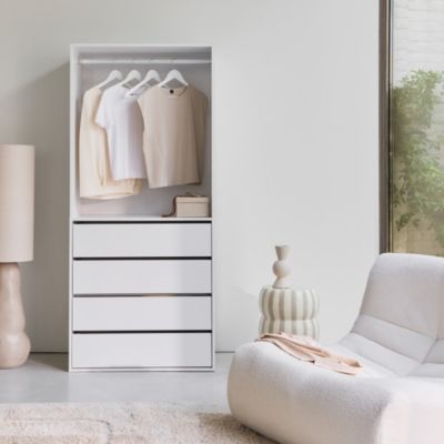 Module dressing avec 4 tiroirs et 1 penderie blanc. panneaux stratifiés