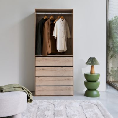 Module dressing avec 4 tiroirs et 1 penderie naturel. panneaux stratifiés