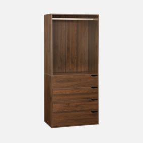 Module dressing avec 4 tiroirs et 1 penderie noyer. panneaux stratifiés