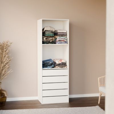 Module dressing avec 5 tiroirs et 2 étagères. blanc.  panneaux stratifiés