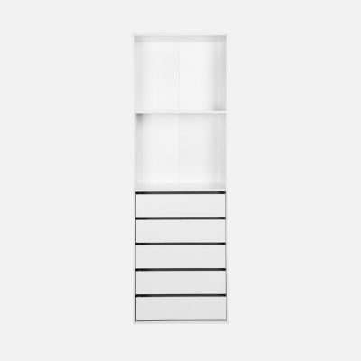 Module dressing avec 5 tiroirs et 2 étagères. blanc.  panneaux stratifiés