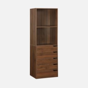 Module dressing avec 5 tiroirs et 2 étagères. noyer. panneaux stratifiés