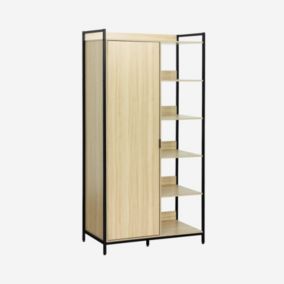 Module dressing noir avec 1 penderie. 6 étagères et 1 porte. L 100 x P 48 x H 190 cm