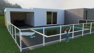Module en verre H.100 cm pour barrière de piscine – aluminium blanc – Alumin'home – sécurité transparente et design extérieur