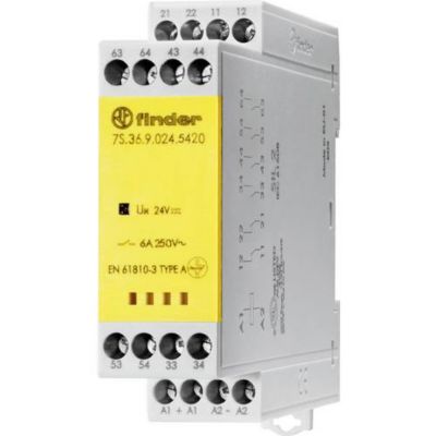 Module relais interface 6 pôles 110 V DC 4 NO + 2 NF, contacts guidés de force, 6 A, montage rail DIN