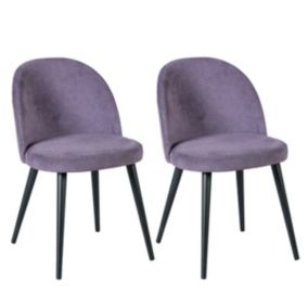 MOLLY - Lot de 2 Chaises Tissu Violet Piètement Bois Massif