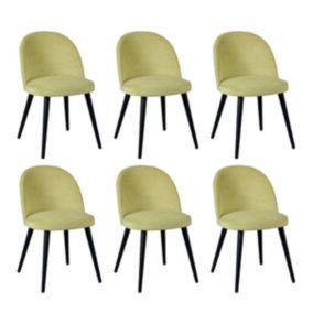 MOLLY - Lot de 6 Chaises Tissu Jaune Piètement Bois Massif