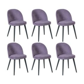 MOLLY - Lot de 6 Chaises Tissu Violet Piètement Bois Massif