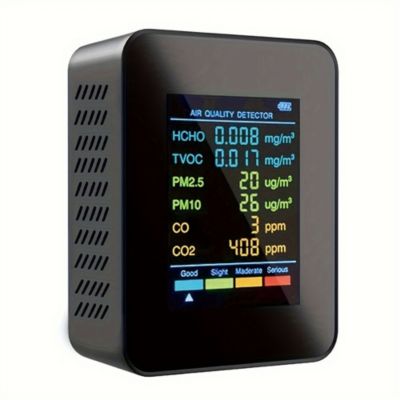 Moniteur de qualité de l'air 6 en 1 haut de gamme , Détecteur précis de CO2, CO, PM2,5, PM10, HCHO et COVT , rechargeable par USB
