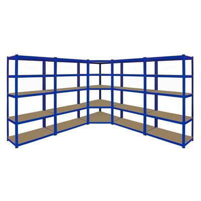 Monster Racking 1 Rayonnage d'Angle T-Rax Bleu et 4 Rayonnages T-Rax Bleus en Acier Sans Boulons 90cm x 45cm x 180cm