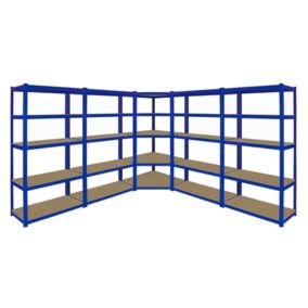 Monster Racking 1 Rayonnage d'Angle T-Rax Bleu et 4 Rayonnages T-Rax Bleus en Acier Sans Boulons 90cm x 45cm x 180cm