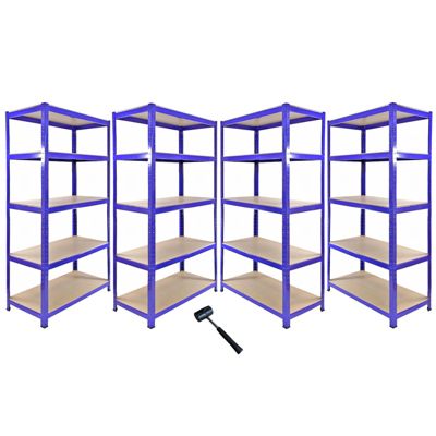 Monster Racking 1 Rayonnage d'Angle T-Rax Bleu et 4 Rayonnages T-Rax Bleus en Acier Sans Boulons 90cm x 45cm x 180cm