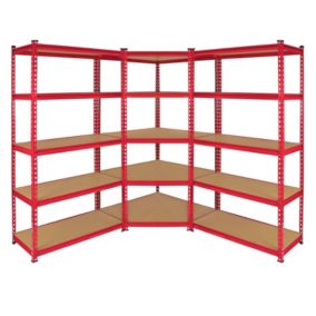 Monster Racking 1 Rayonnage d'Angle Z-Rax Rouge & 2 Rayonnages Z-Rax Rouges en Acier Sans Boulons 90cm x 45cm x 183cm