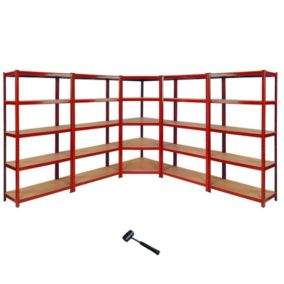 Monster Racking 1 Rayonnage d'Angle Z-Rax Rouge et 4 Rayonnages Z-Rax Rouges en Acier Sans Boulons 90cm x 45cm x 183cm