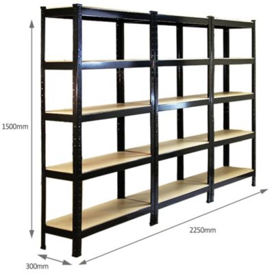 Monster Racking 3 Rayonnages T-Rax en Acier Sans Boulons Noirs 75cm x 30cm x 150cm