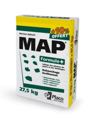 Mortier adhésif MAP® Formule + 25kg + 10% offert de plaque de plâtre