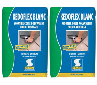 Mortier Colle Polyvalent pour Carrelage Kedoflex Blanc Semin, Intérieur/Extérieur, sac de 25 kg, lot de 2