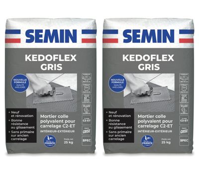 Mortier Colle Polyvalent pour Carrelage Kedoflex Gris Semin, Intérieur/Extérieur, sac de 25 kg, lot de 2