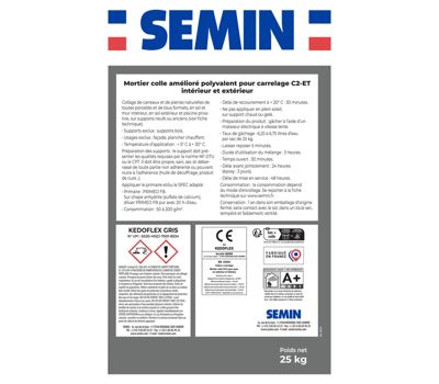 Mortier Colle Polyvalent pour Carrelage Kedoflex Gris Semin, Intérieur/Extérieur, sac de 25 kg, lot de 2