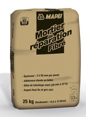 Mortier de réparation fibré Mapei gris 25kg