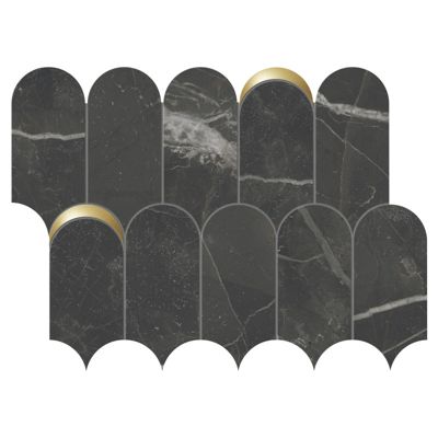 Mosaïque décor orné d'inserts en or aspect marbre noir 41,02X30,3 cm - SCULTOREA Dark diamond tessere arco oro reflex J591 -