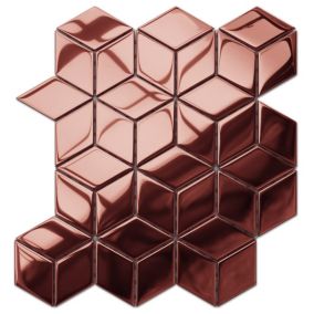 Mosaïque de verre sur maille pour salle de bain ou cuisine Copper Geometric Cubes - 26.5cm x 30.5cm