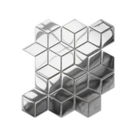 Mosaïque de verre sur maille pour salle de bain ou cuisine Silver Geometric Cubes - 26.5cm x 30.5cm