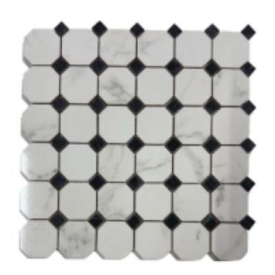 Mosaïque en céramique Noir et Blanc -  Octogone (Vendu par 5/ Boîte).