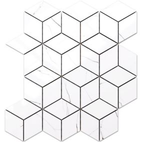 Mosaïque en gres sur maille pour salle de bain ou cuisine 26.5 cm x 30.5 cm - Carrara marble