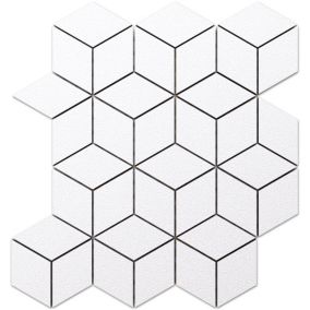 Mosaïque en gres sur maille pour salle de bain ou cuisine 26.5 cm x 30.5 cm - White diamod romb