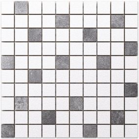 Mosaïque en gres sur maille pour salle de bain ou cuisine 30 cm x 30 cm - White grey chalk