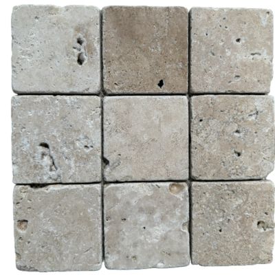 Mosaïque en Travertin Blanc ivoire vieilli - 10X10X1 CM- 2ième choix