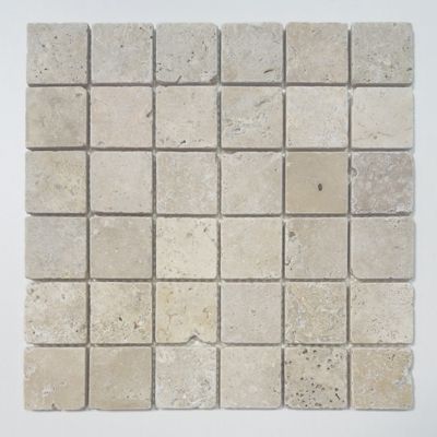 Mosaïque en Travertin Blanc Ivoire Vieilli 4,8x4,8x0,8 CM