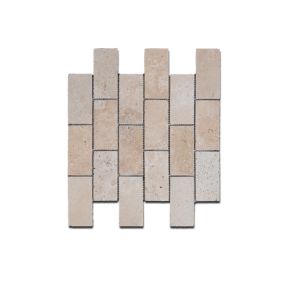 Mosaïque en Travertin Gamme Premium Puces Rectangle 4.8 X 10 cm Plaque de l.31 x L.31 (1 pièces)