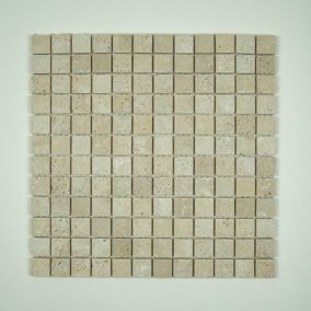 Mosaïque en Travertin Ivoire vieilli 2,3x2,3x1 CM (Vendu par 5/ Boîte).
