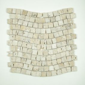 Mosaïque en travertin ivoire vieilli - Vague (Vendu par 5/ Boîte).