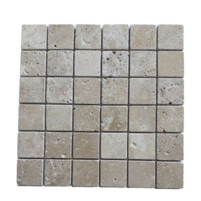 Mosaïque en Travertin Walnut Vieilli - 4,8X4,8X1 CM (Vendu par 5/ Boîte).